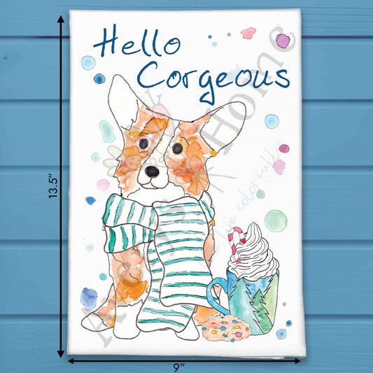 Corgi & Cocoa Tea Towel – Cute Winter Dog Gift