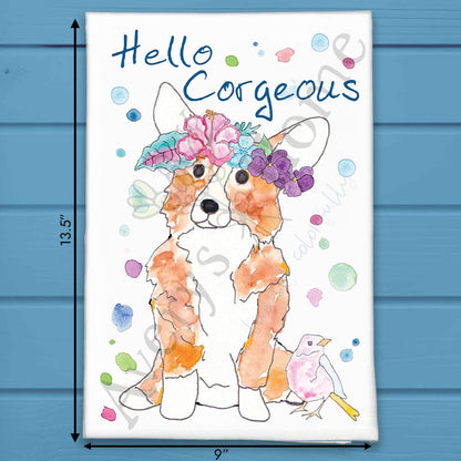 Hello Corgeous Tea Towel – Summer Dog Lover Gift