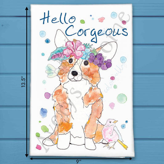 Hello Corgeous Tea Towel – Summer Dog Lover Gift
