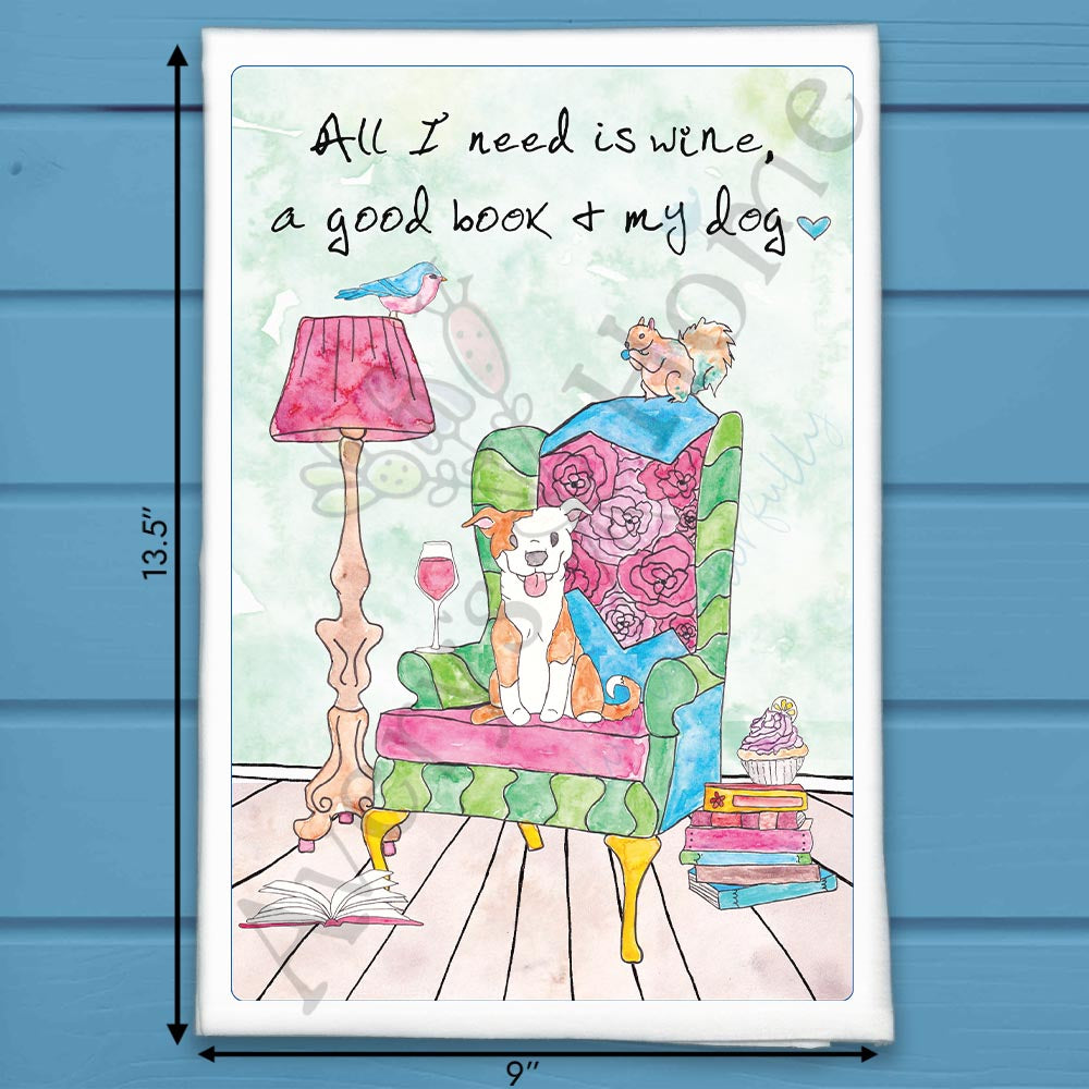Wine & Dog Tea Towel – Funny Pet Lover Gift
