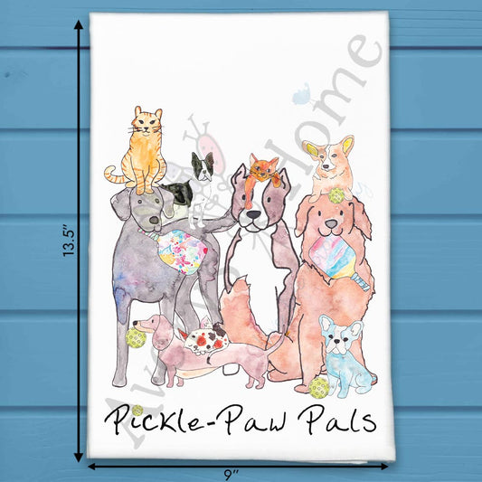 Pickleball Pals Tea Towel – Funny Dog & Cat Gift