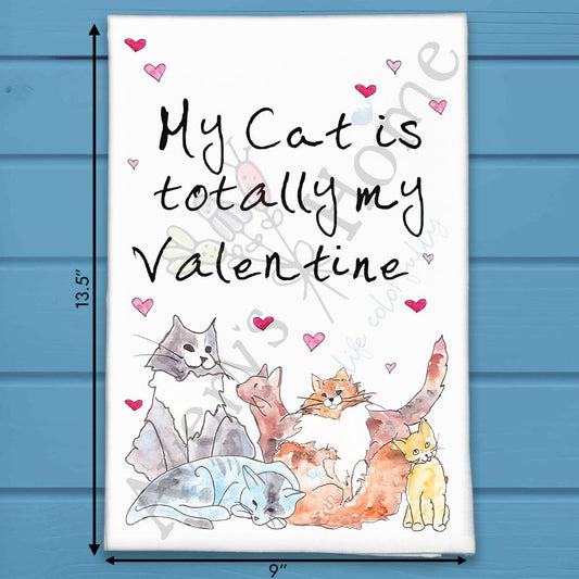 Valentine Cat Tea Towel – Whiskered Love Gift