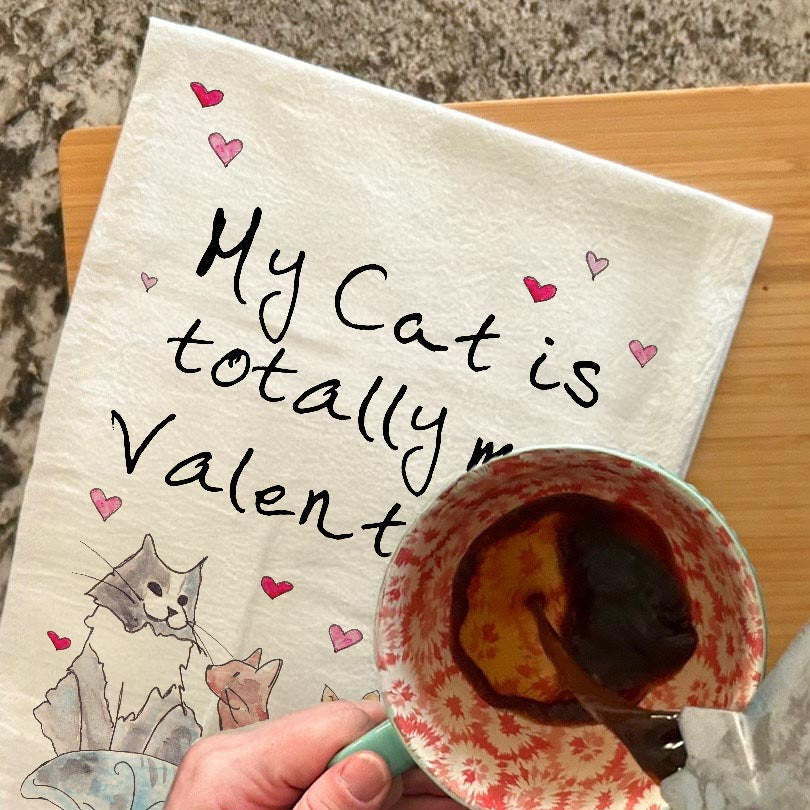 Valentine Cat Tea Towel – Whiskered Love Gift