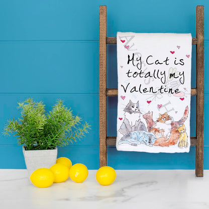 Valentine Cat Tea Towel – Whiskered Love Gift