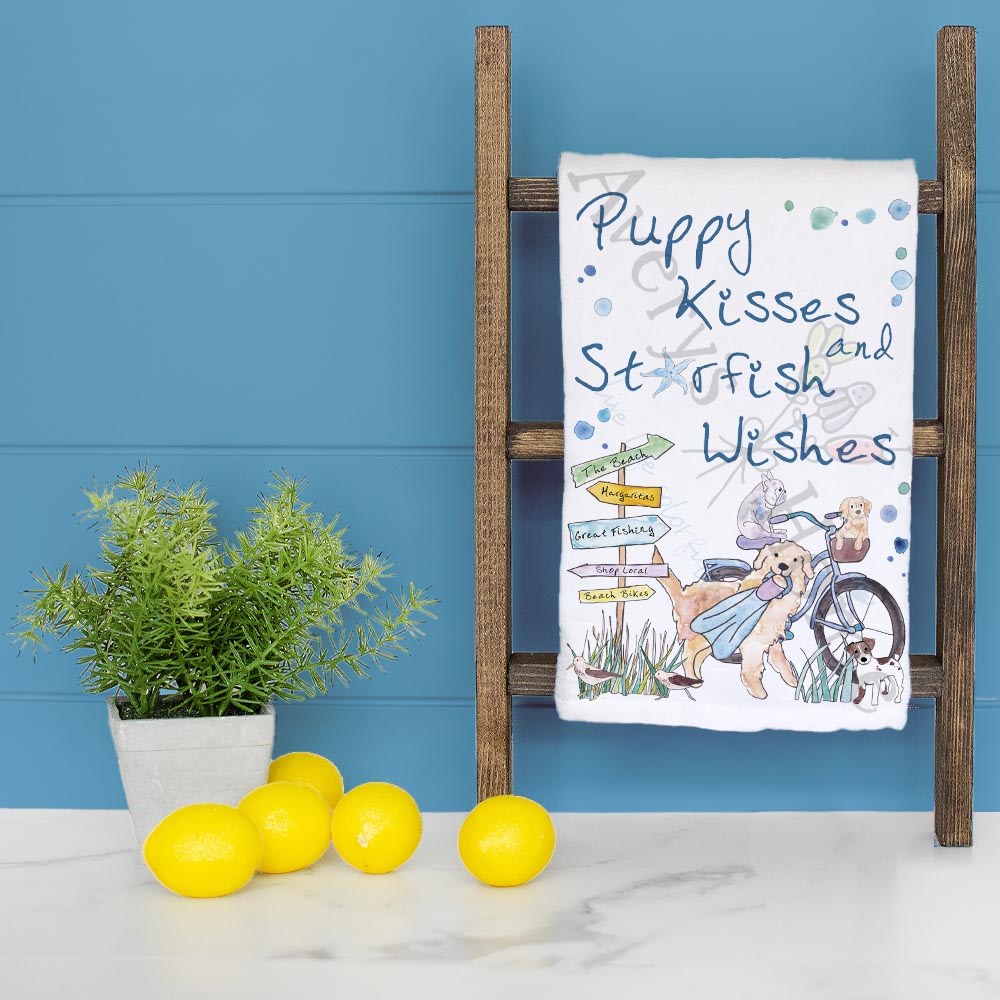 Beach Dog Tea Towel – Puppy Kisses Coastal Decor