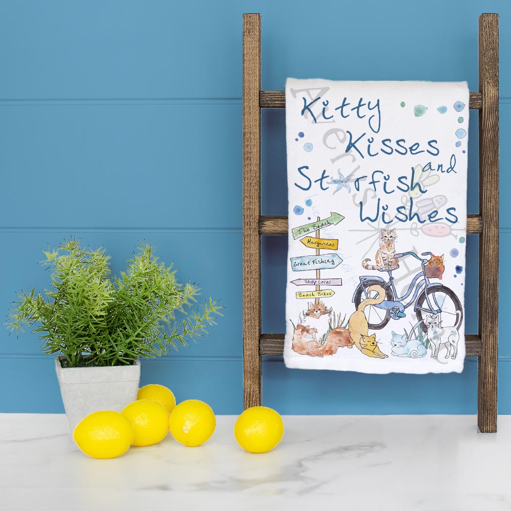 Beach Cat Tea Towel – Kitty Kisses Coastal Decor