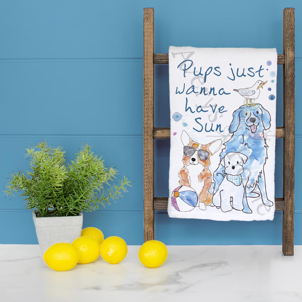 Beach Dog Humor Tea Towel – Summer Vibes Gift