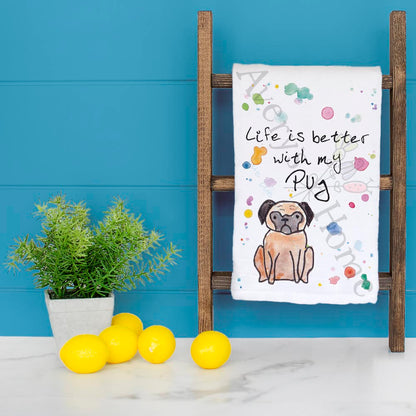Pug Tea Towel – Wrinkles, Wiggles & Love