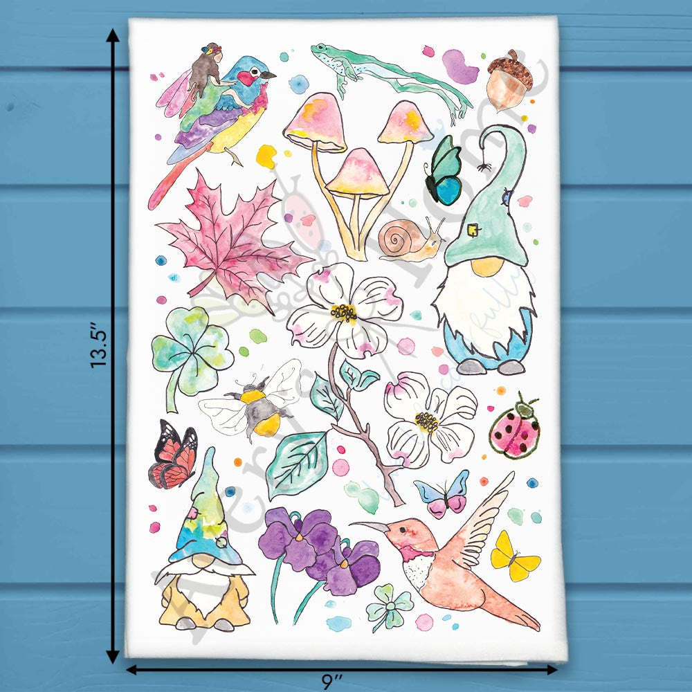 Gnomes & Mushrooms Tea Towel – Garden Spring Decor