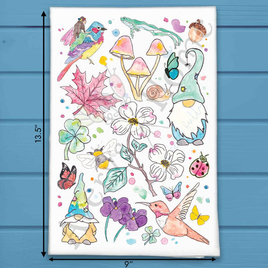 Gnomes & Mushrooms Tea Towel – Garden Spring Decor