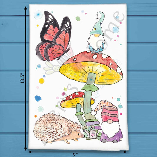 Gnome & Hedgehog Tea Towel – Cute Garden Gift