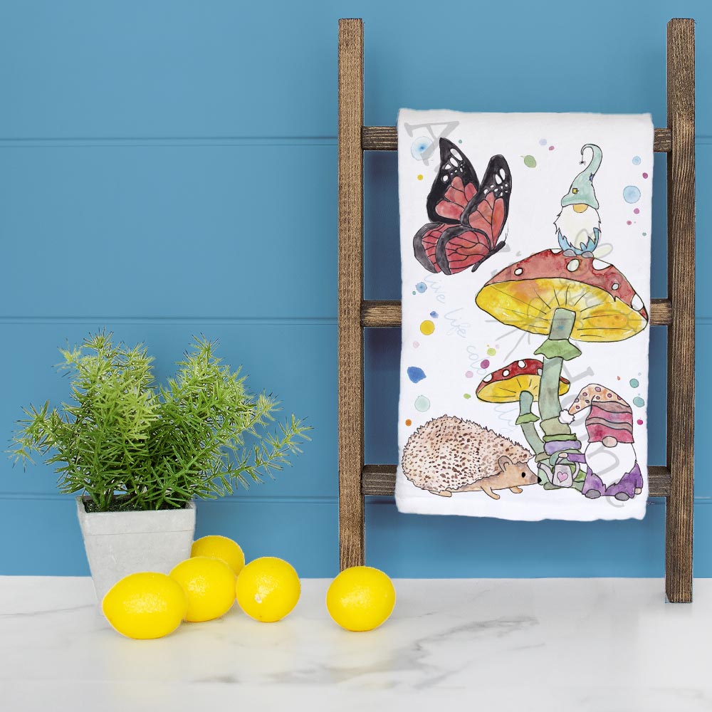 Gnome & Hedgehog Tea Towel – Cute Garden Gift