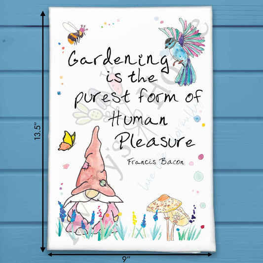 Gardening Gnome Quote Tea Towel – Spring Flower Gift