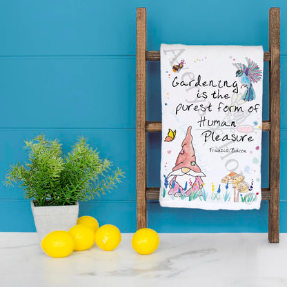Gardening Gnome Quote Tea Towel – Spring Flower Gift