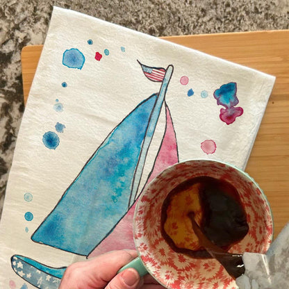 USA Sailboat Tea Towel – Nautical Patriotic Decor