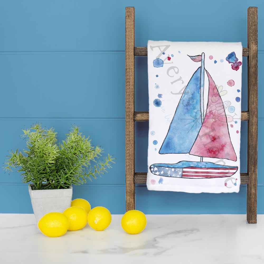 USA Sailboat Tea Towel – Nautical Patriotic Decor