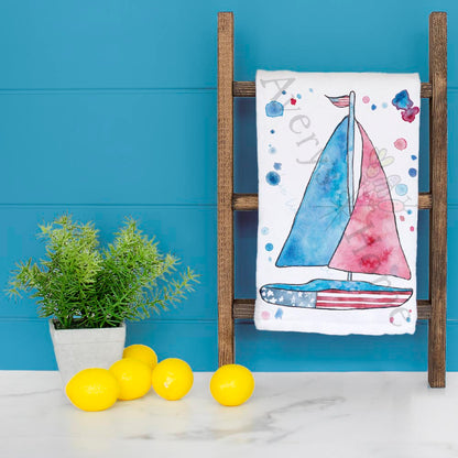 USA Sailboat Tea Towel – Nautical Patriotic Decor