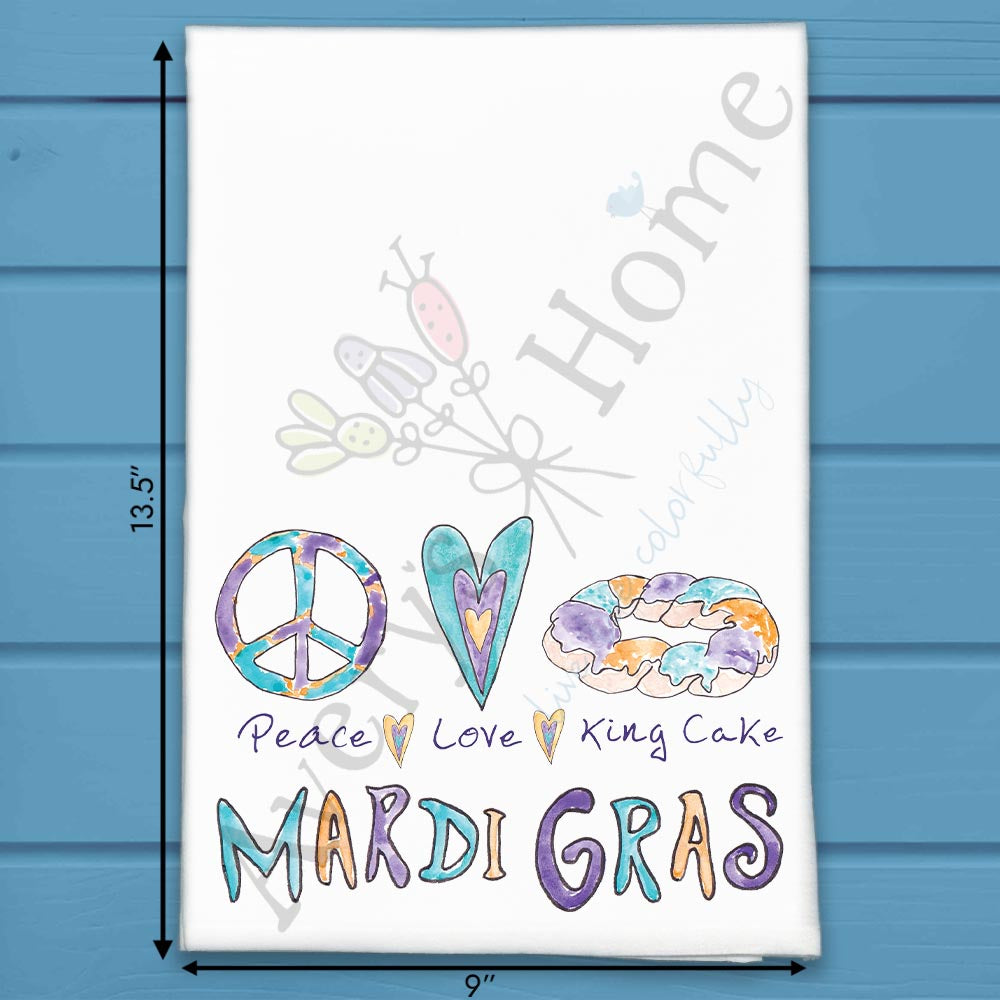 Peace Love King Cake Tea Towel – Mardi Gras Gift