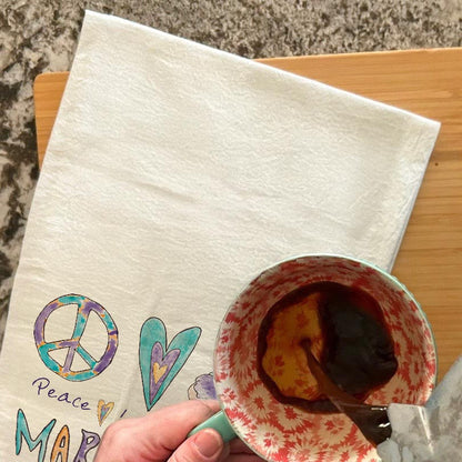 Peace Love King Cake Tea Towel – Mardi Gras Gift