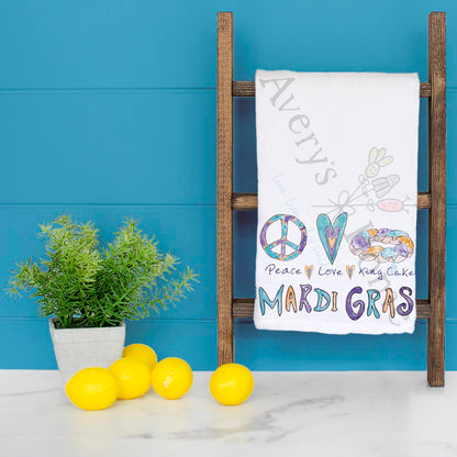 Peace Love King Cake Tea Towel – Mardi Gras Gift