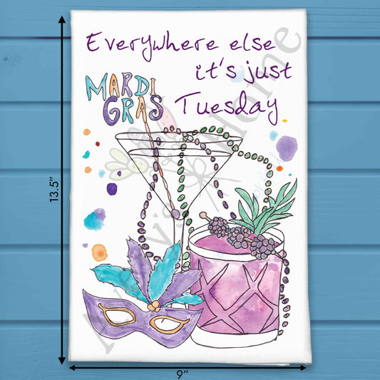 Fat Tuesday Cocktails Tea Towel – Mardi Gras Bar Decor