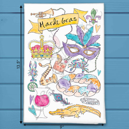 Mardi Gras Party Icons Tea Towel – Bourbon Street Gift