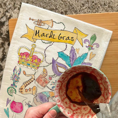 Mardi Gras Party Icons Tea Towel – Bourbon Street Gift