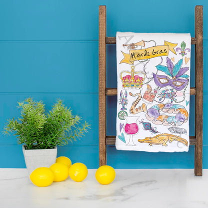 Mardi Gras Party Icons Tea Towel – Bourbon Street Gift