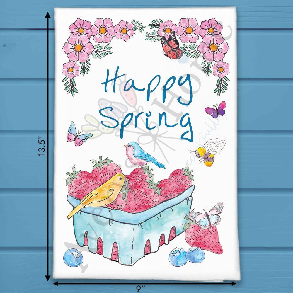 Happy Spring Tea Towel – Seasonal Berry Decor