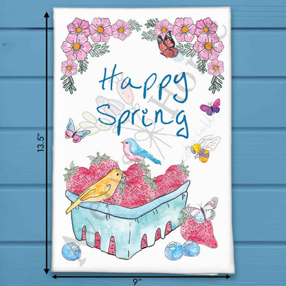 Happy Spring Tea Towel – Seasonal Berry Decor
