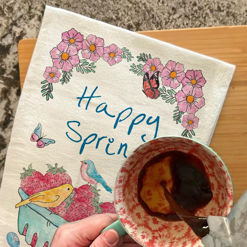 Happy Spring Tea Towel – Seasonal Berry Decor