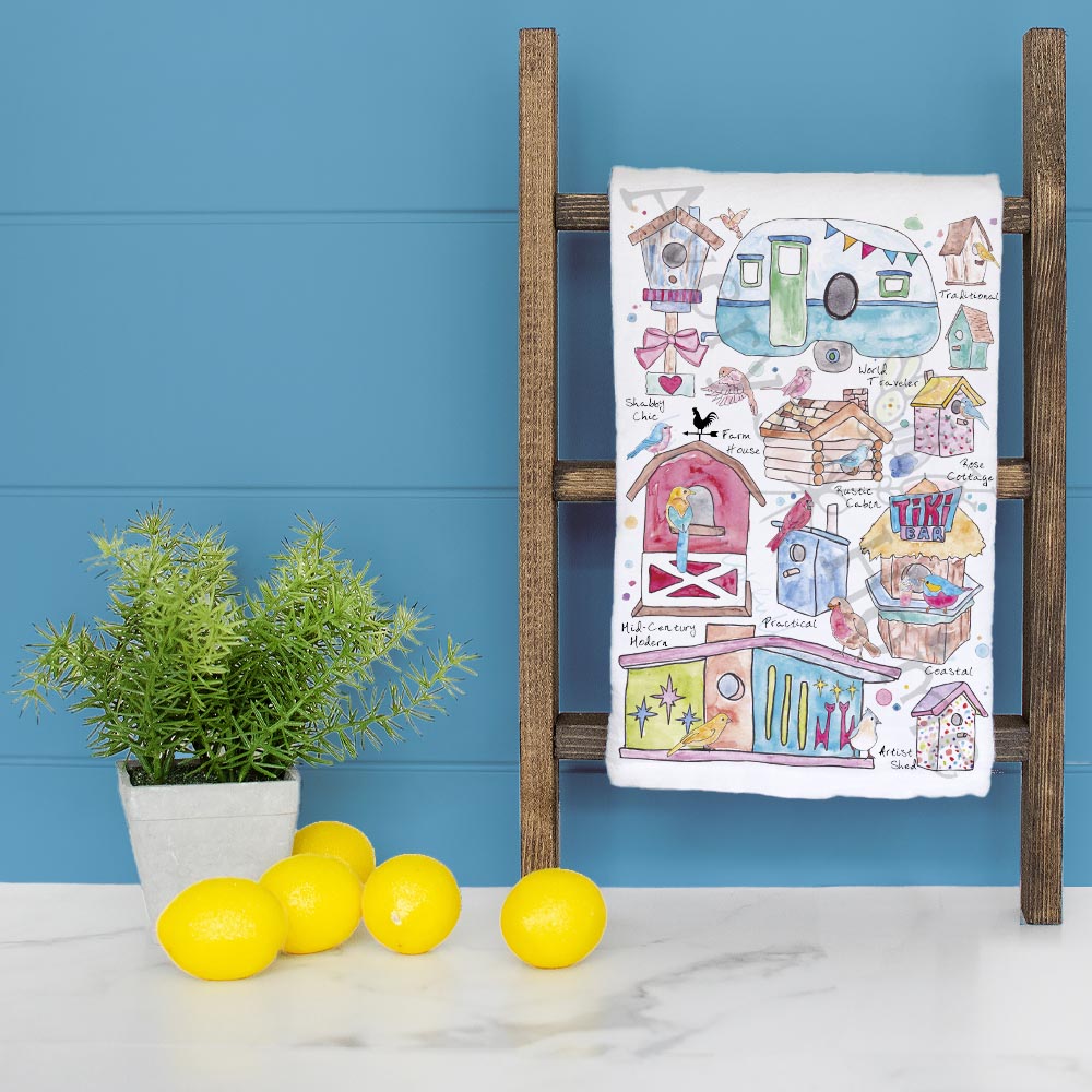 Birdhouse Garden Tea Towel – With Words