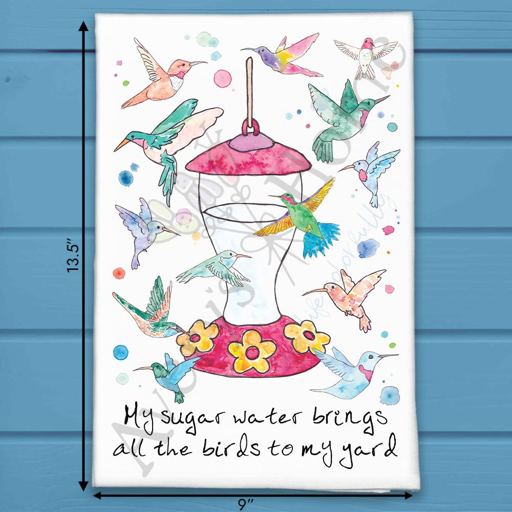 Hummingbird Sugar Water Garden Kitchen Decor Tea Towel