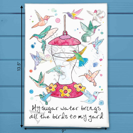 Hummingbird Sugar Water Garden Kitchen Decor Tea Towel