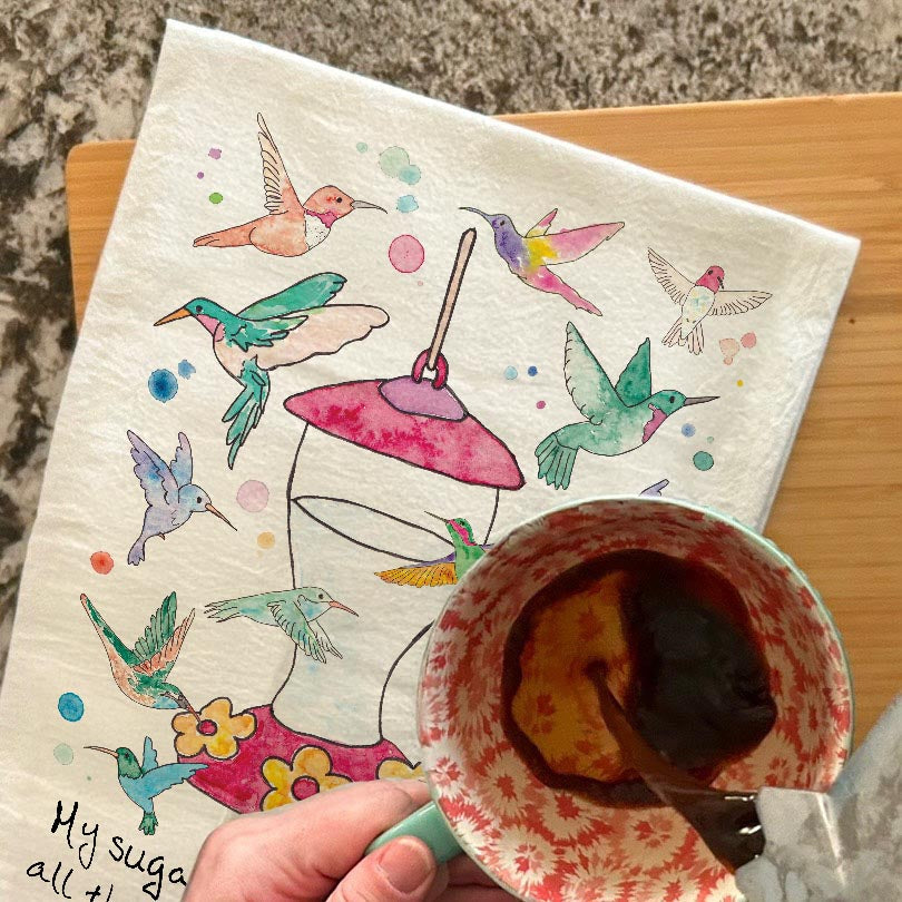 Hummingbird Sugar Water Garden Kitchen Decor Tea Towel