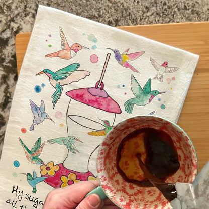 Hummingbird Sugar Water Garden Kitchen Decor Tea Towel