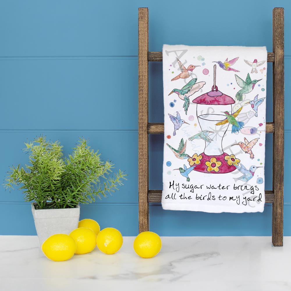 Hummingbird Sugar Water Garden Kitchen Decor Tea Towel