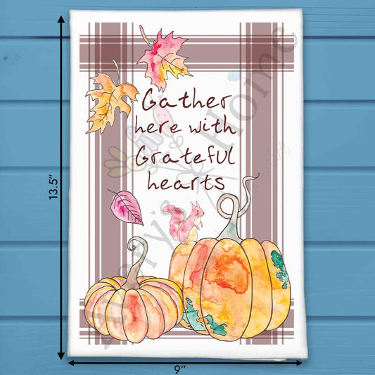 Gather Here Tea Towel – Thanksgiving Kitchen Quote