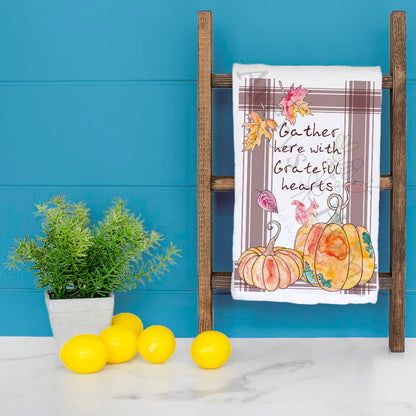 Gather Here Tea Towel – Thanksgiving Kitchen Quote