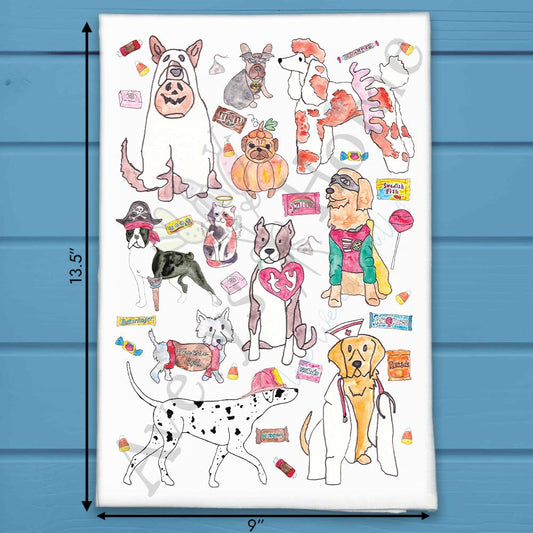 Dogs in Costumes Tea Towel – Halloween Pet Parade