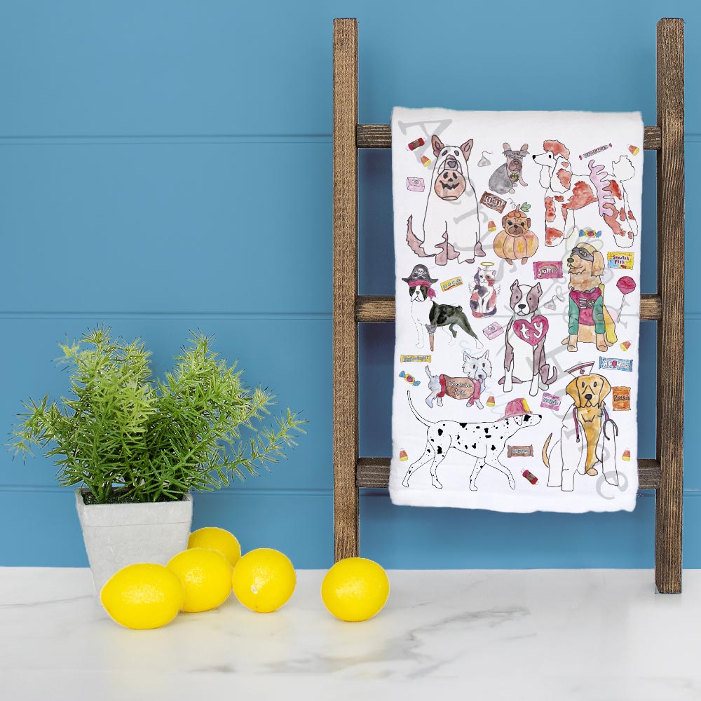 Dogs in Costumes Tea Towel – Halloween Pet Parade