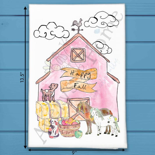 Fall Barn & Animals Tea Towel – Autumn Country Decor