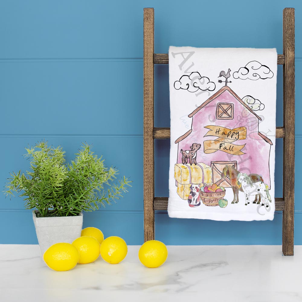Fall Barn & Animals Tea Towel – Autumn Country Decor