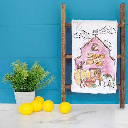 Fall Barn & Animals Tea Towel – Autumn Country Decor