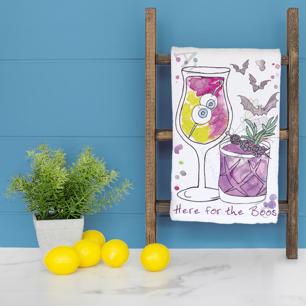 Here for the Boos Tea Towel – Halloween Cocktail Humor