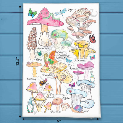 Mushroom Species & Gnomes Garden Tea Towel – Woodland Decor