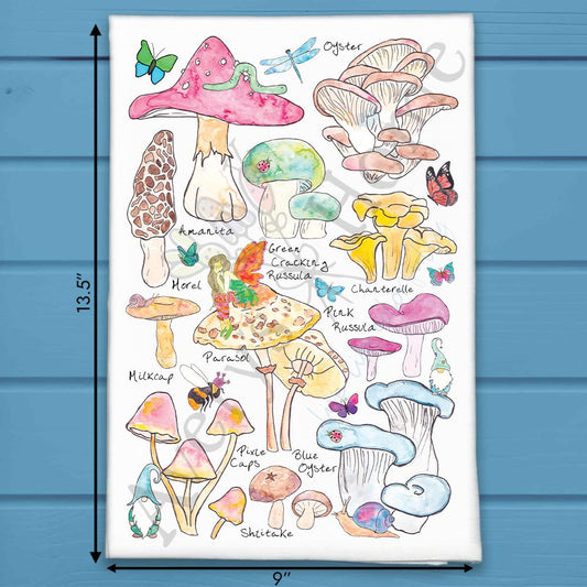 Mushroom Species & Gnomes Garden Tea Towel – Woodland Decor