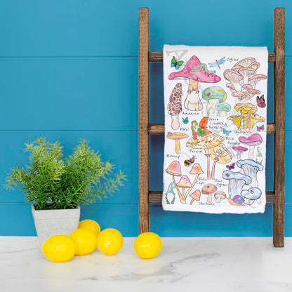 Mushroom Species & Gnomes Garden Tea Towel – Woodland Decor