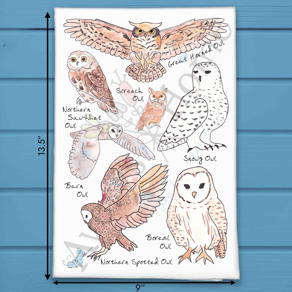 Owls of North America Tea Towel – Bird Watcher Decor