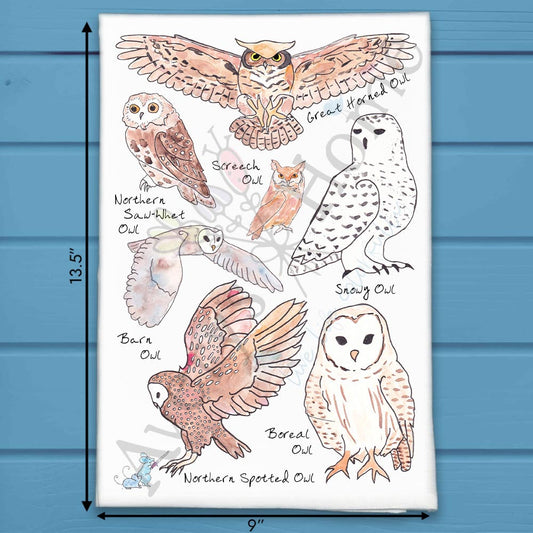 Owls of North America Tea Towel – Bird Watcher Decor
